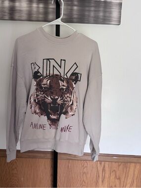 Anine Bing Cream Ribbed-Neck Sweatshirt women small